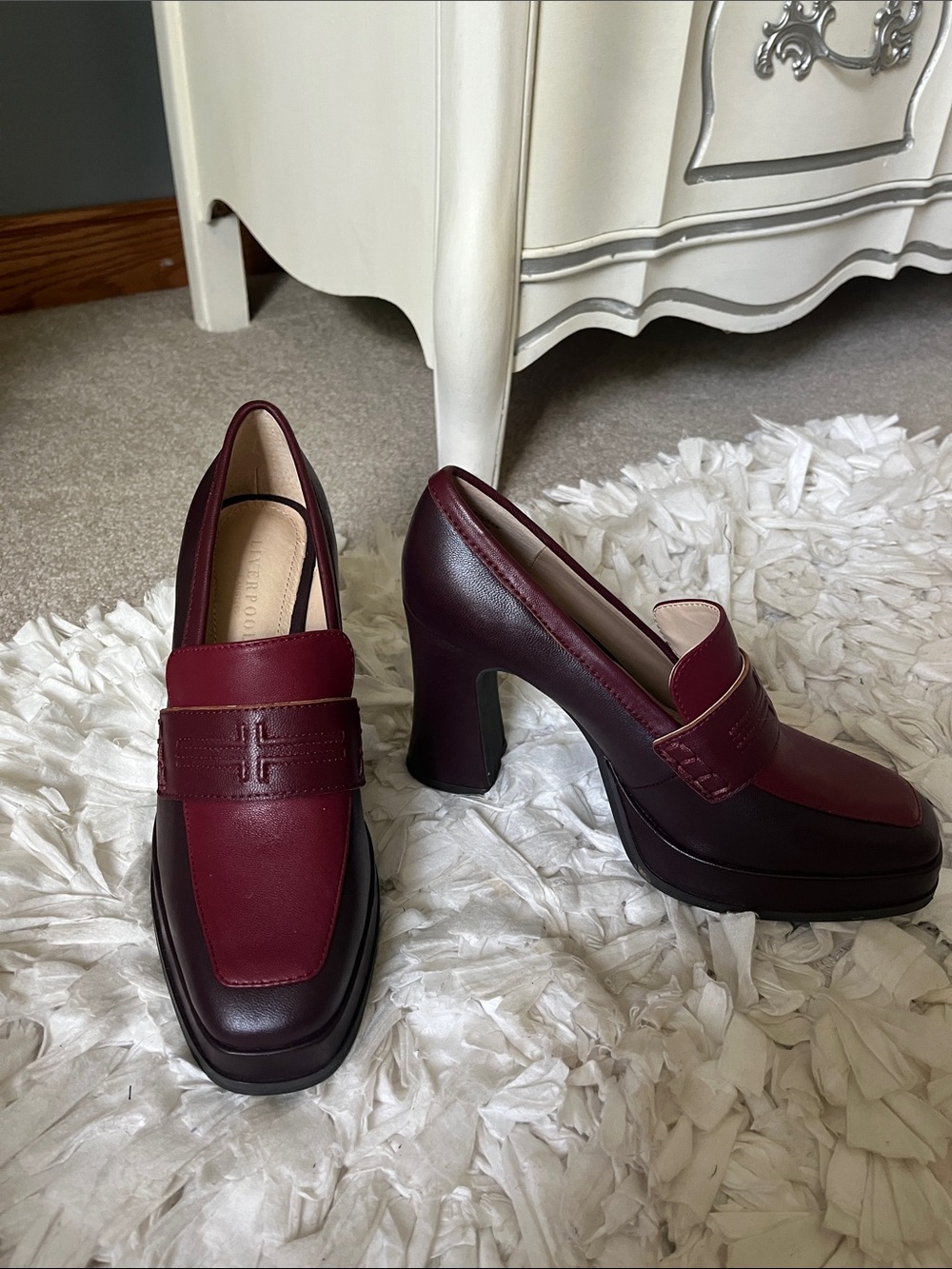 Liverpool Two-Tone Burgundy Platform Heel Loafers